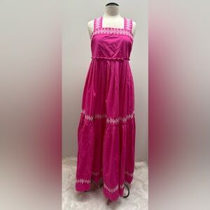 NWT CROWN & IVY Tiered Sleeveless Embroidered Maxi Dress Cotton PINK SZ L Boho